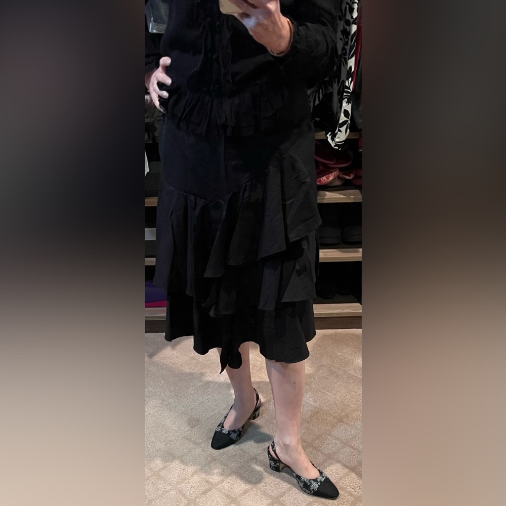 NWT- Zara Basic Collection-Black Midi Skirt with Ruffles at Midpoint of Skirt - Picture 5 of 17